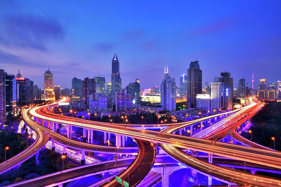 Shanghai Overpass At Night Photograph by Fei Yang