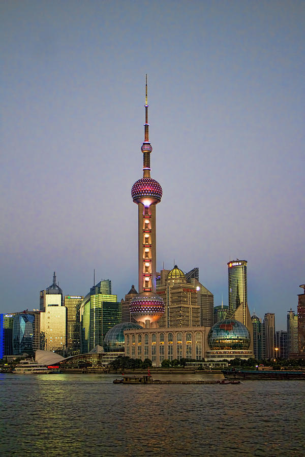 Architecture Photograph - Shanghai Pearl Tower at Dusk by David Smith