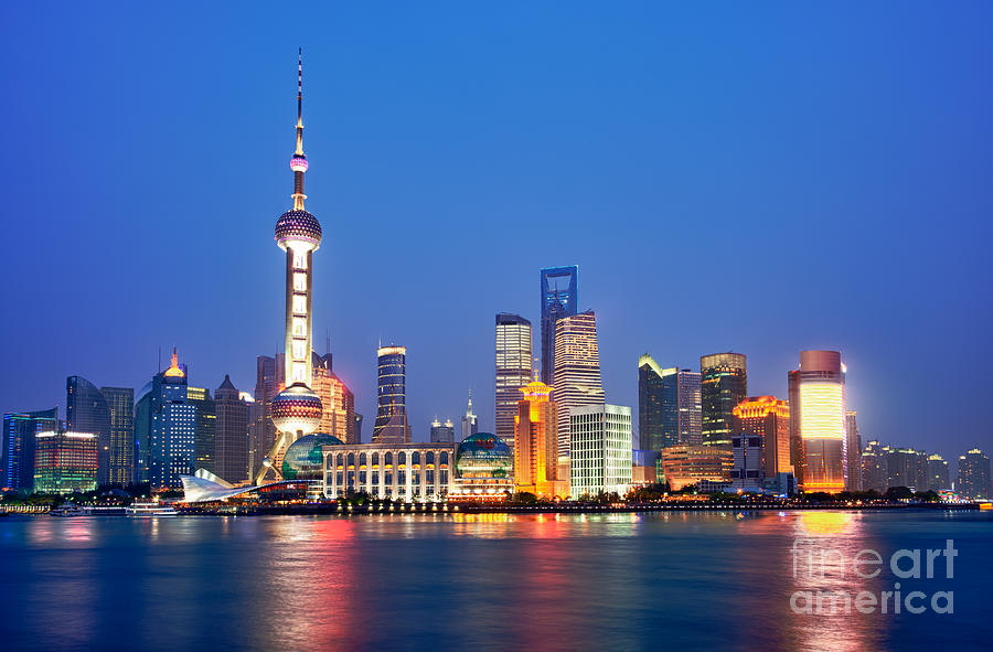 Shanghai Pudong cityscape at night Photograph by Fototrav Print - Fine ...