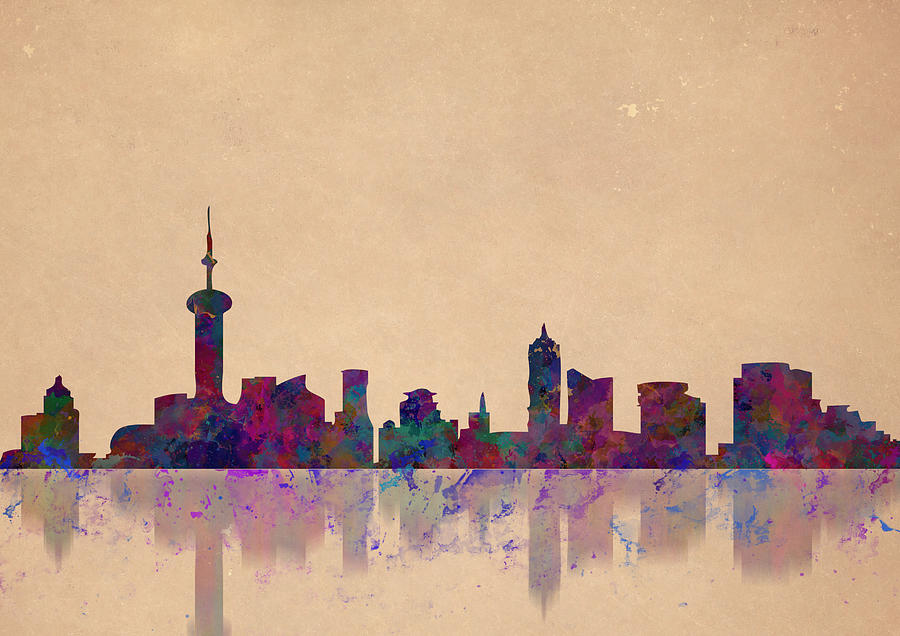 Shanghai Skyline watercolor painting Painting by Georgeta Blanaru