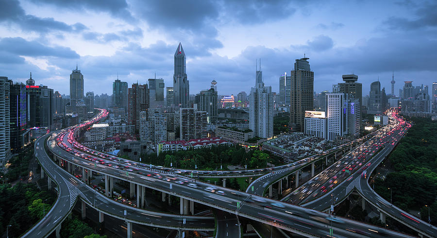 Shanghai Skyline With Roads And Traffic Photograph by Spreephoto.de