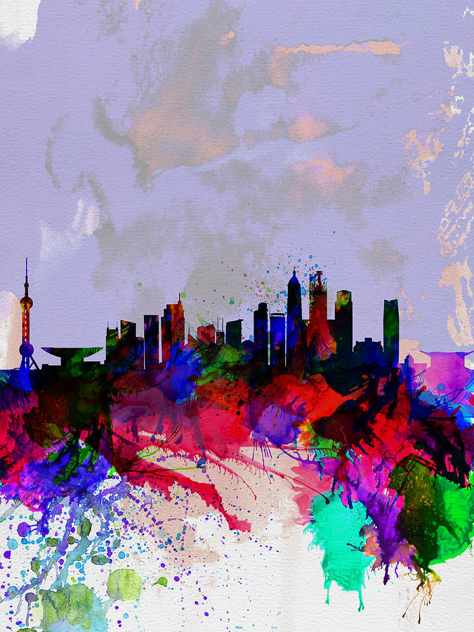 City Painting - Shanghai Watercolor Skyline by Naxart Studio