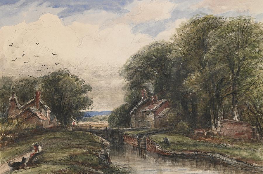 Summer Painting - Shardlow Lock with the Lock keepers Cottage by James Orrock