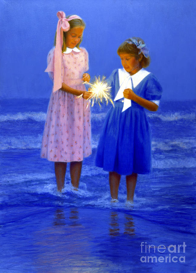 Sharing a Sparkler  Painting by Candace Lovely