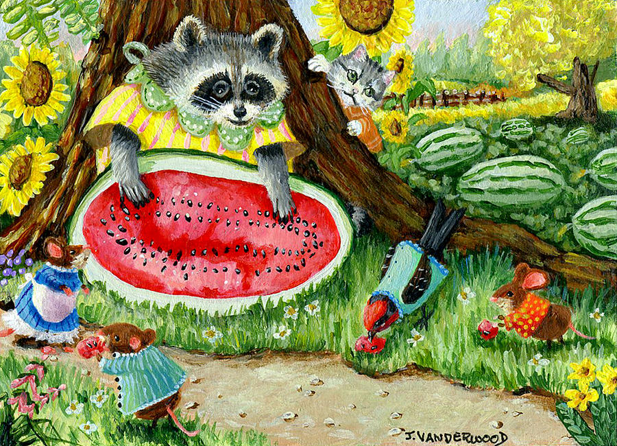 Sharing Watermelon with My Friends Painting by Jacquelin L Vanderwood Westerman