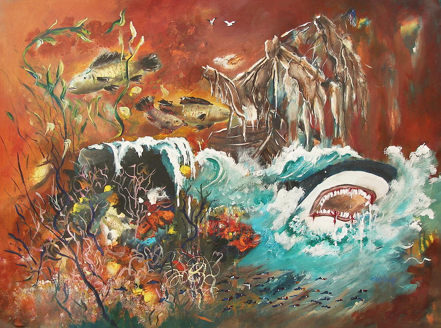 Shark Bait Painting by Miroslaw  Chelchowski