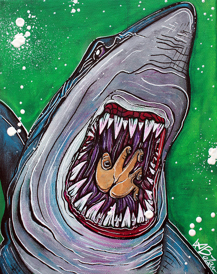 Great White Shark Painting - Shark Kill Zone by Laura Barbosa