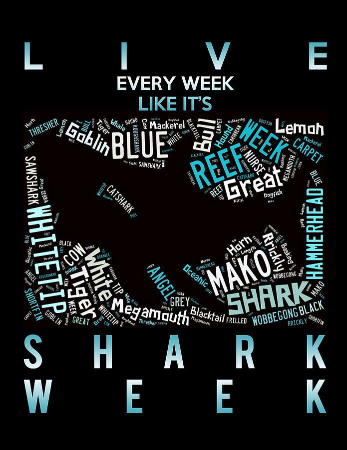 Tiger Digital Art - Shark Week. by Angela  Bautista-Diaz