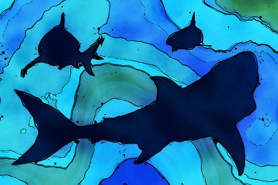 Sharks Digital Art by David G Paul