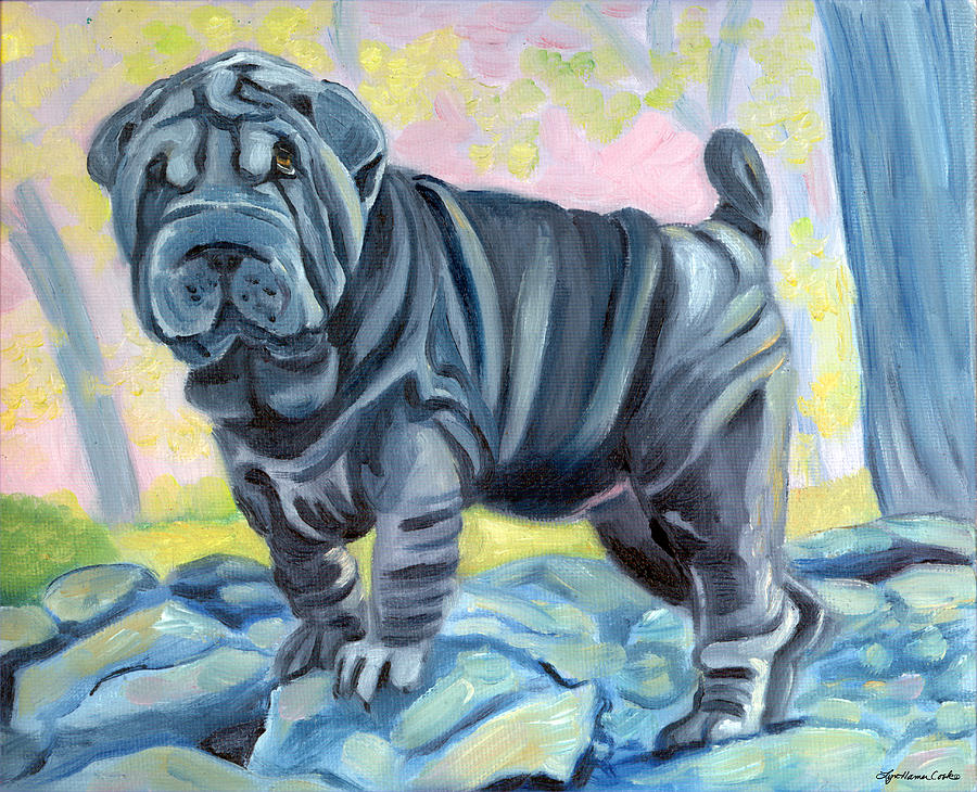 Dog Painting - Sharpei ... A Blue Day by Lyn Cook