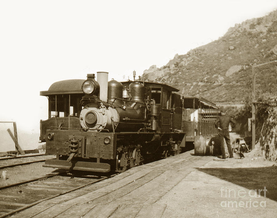 Transportation Photograph - Shay No. 498 at the summit of Mt. Tamalpais Marin Co California circa 1902 by Monterey County Historical Society