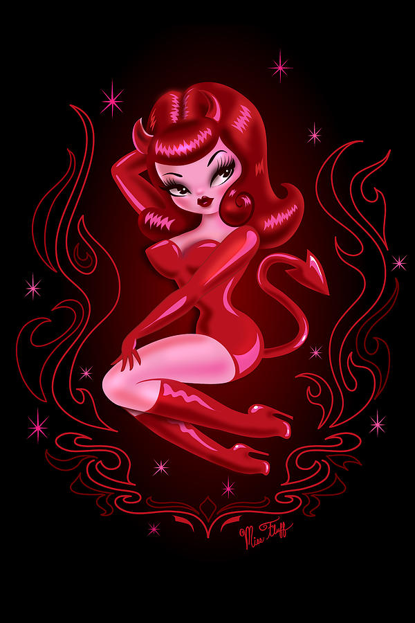 Explicit eel Good luck She Devil Pin Up Painting by Miss Fluff Claudette Barjoud - Fine Art America