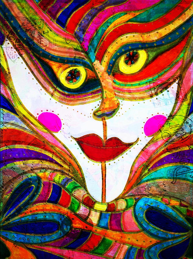 She Faces Abstraction Boldly - Inked Colorful Face Painting by Marie Jamieson