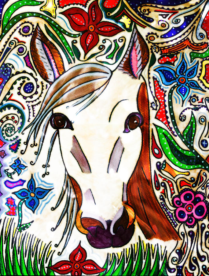 She Grazes Where Flowers Grow - Horse Painting by Marie Jamieson