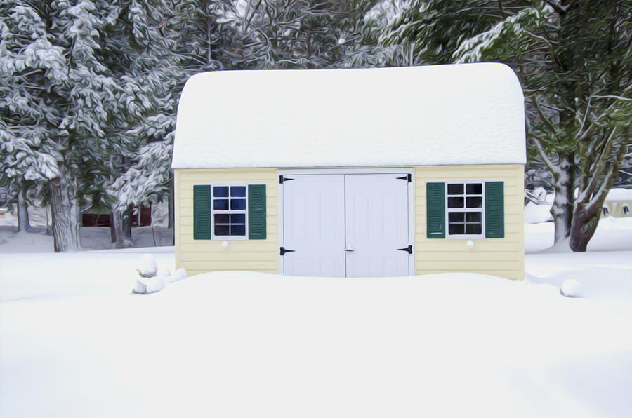 Shed in Snow Painting by Jeelan Clark