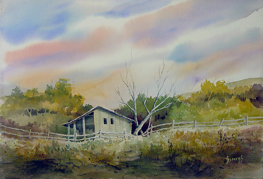 Barn Painting - Shed With A Rail Fence by Sam Sidders