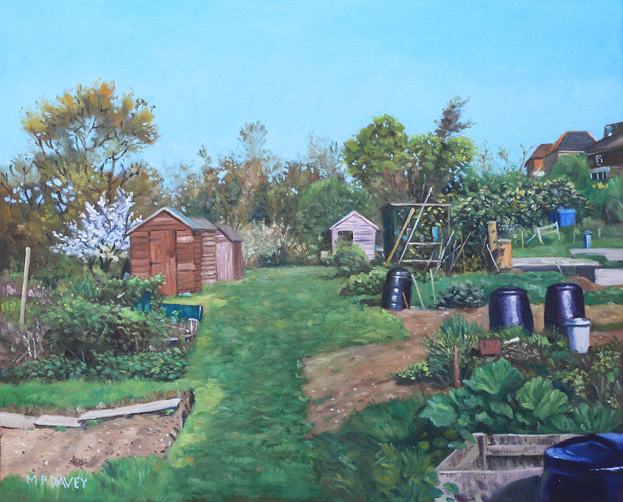 Sheds on allotments at Southampton Painting by Martin Davey