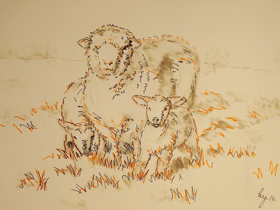 Sheep and Lambs Painting by Mike Jory