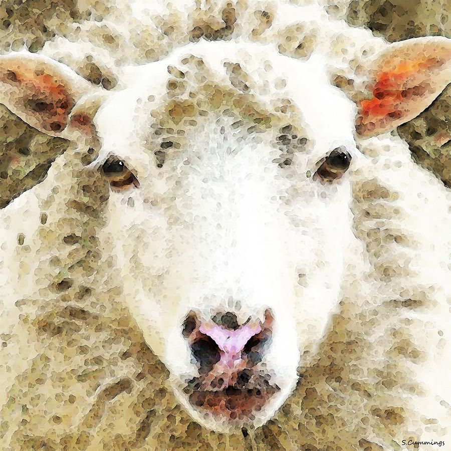 Sheep Art - White Sheep Painting by Sharon Cummings