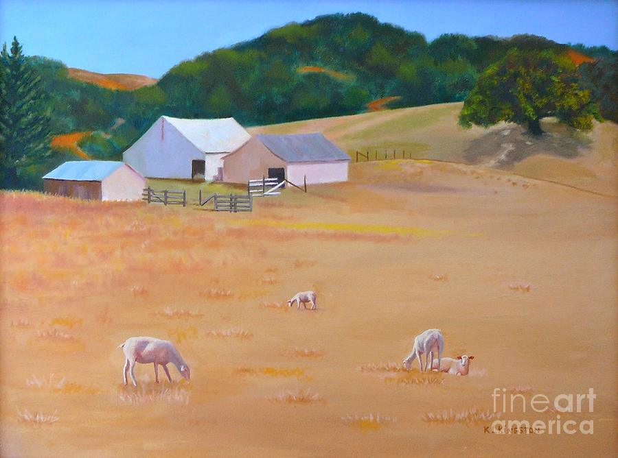 Sheep at Redhill Farm Painting by K L Kingston