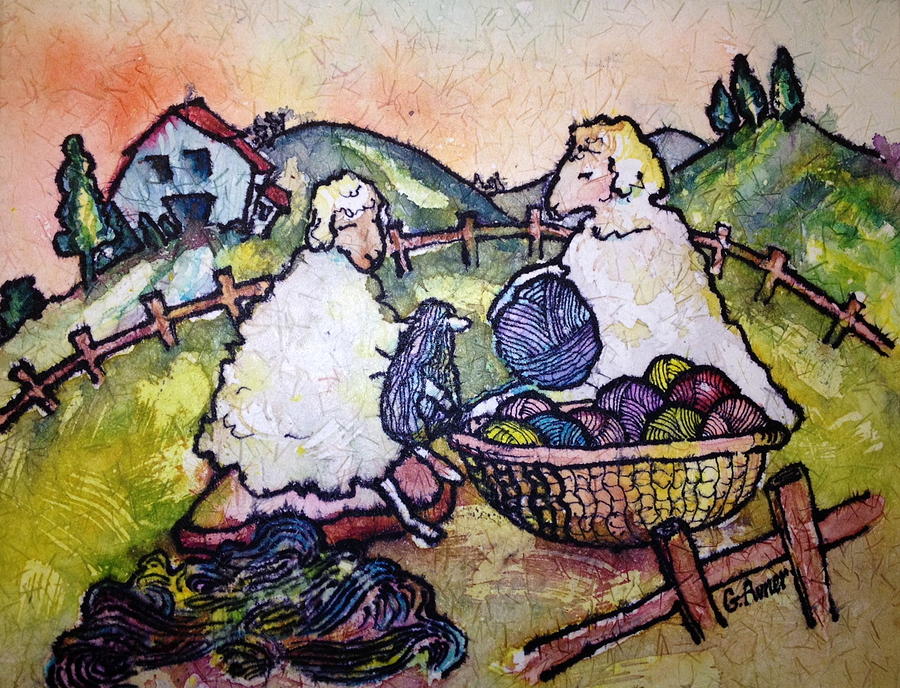 Knitting Sheep Painting by Gloria Avner