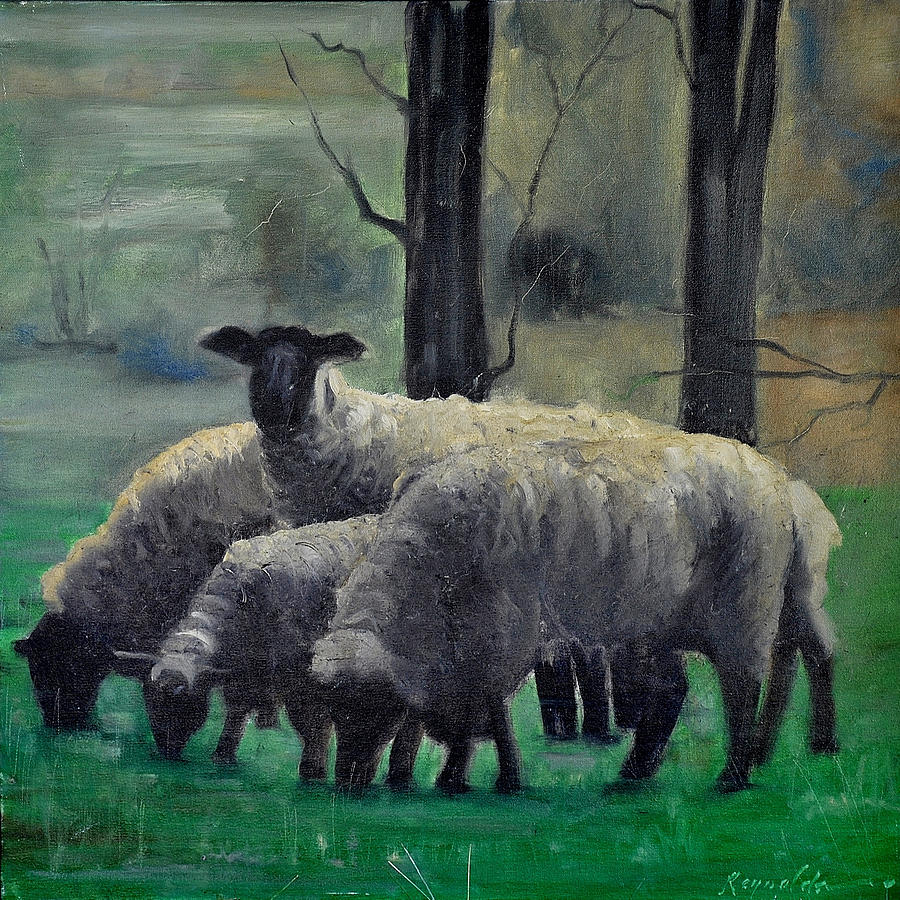 Sheep Family Painting by John Reynolds