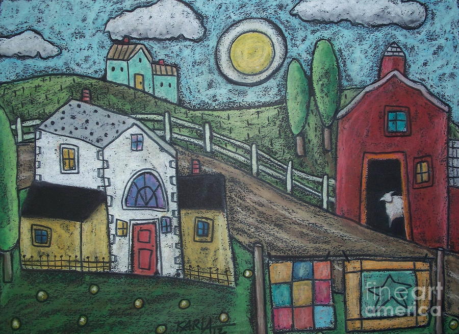 Sheep In Barn Painting by Karla Gerard
