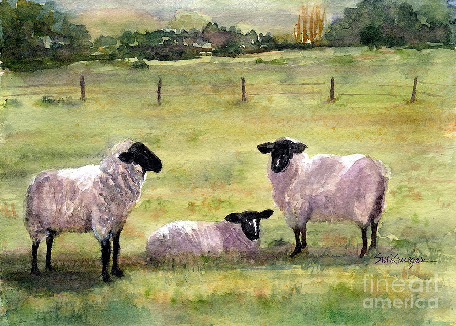 Sheep in the Meadow Painting by Suzanne Krueger