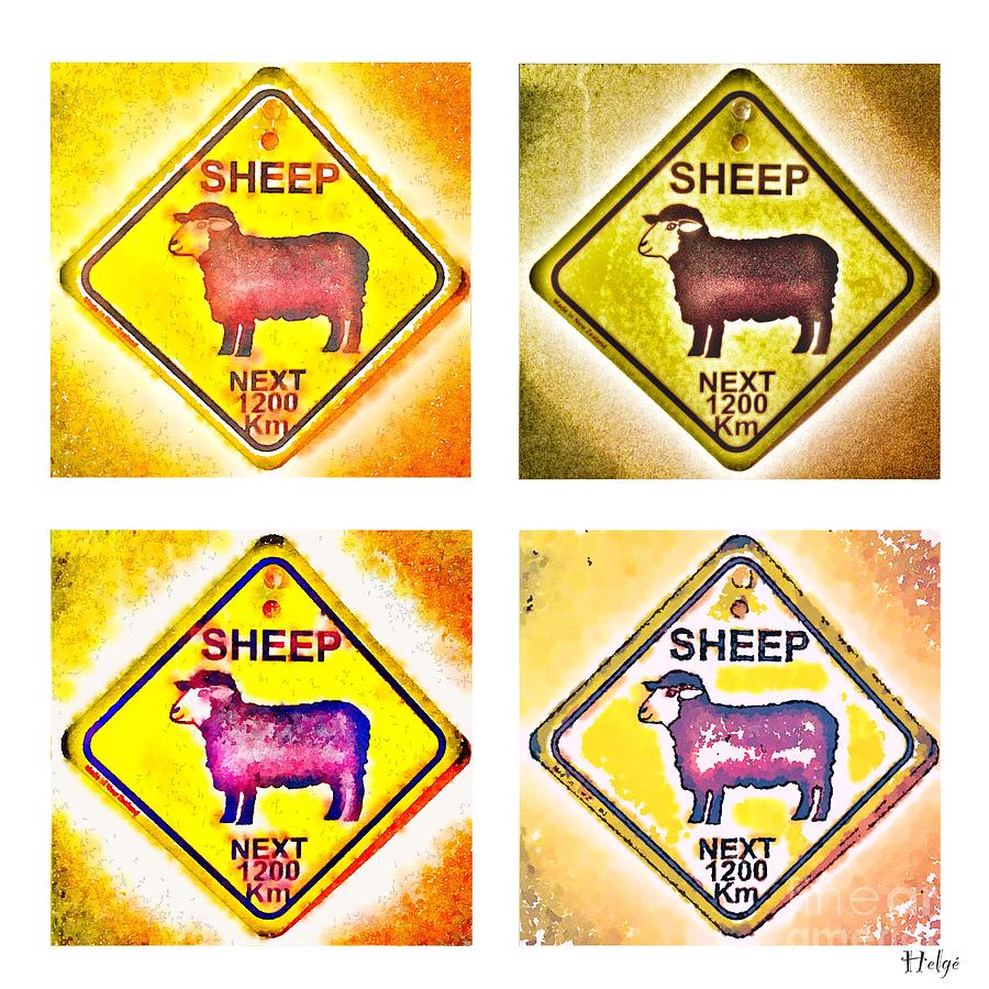 SHEEP Road Sign Pop Art Painting by HELGE Art Gallery