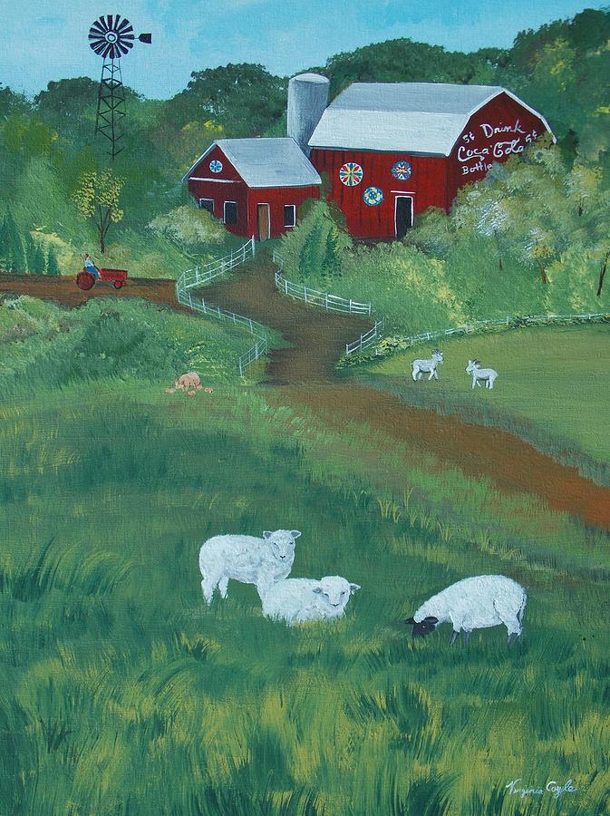 Sheep Painting - Sheeps In the Meadow by Virginia Coyle