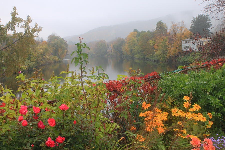 Shelburne Falls Bridge of Flowers Autumn Mist Photograph by John Burk