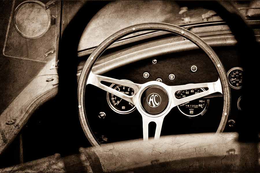 Car Photograph - Shelby AC Cobra Steering Wheel Emblem by Jill Reger