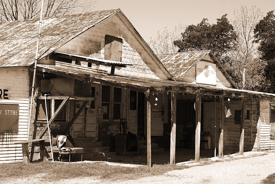 Shelby Store - Vintage Texas Sepia Photograph by Connie Fox