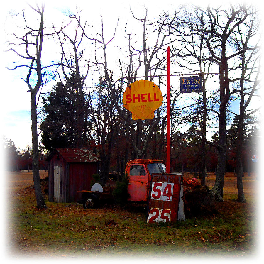 Shell Gas Station and Out House Digital Art by K Scott Teeters