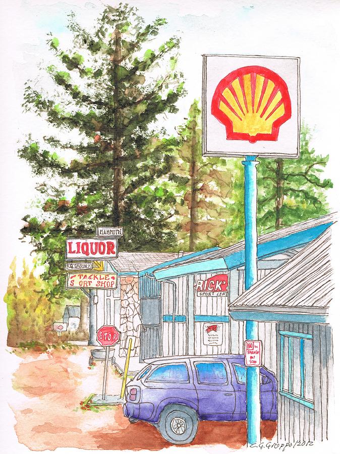 Shell Station and Liquor store in Mammoth Lakes - California Painting by Carlos G Groppa