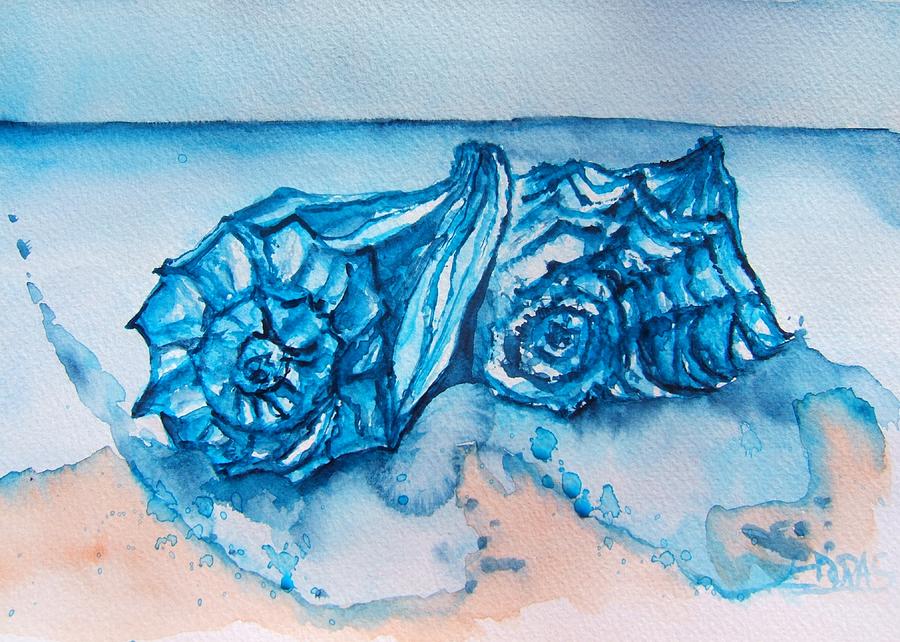 Shells in Turquoise Painting by Elaine Duras