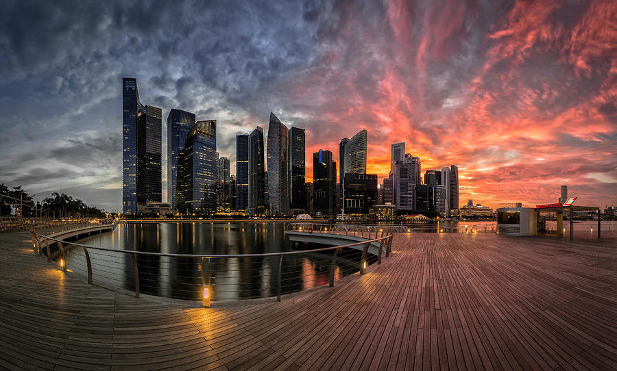 Shenton Way Fiery Sunset Photograph by Sylvester Chong