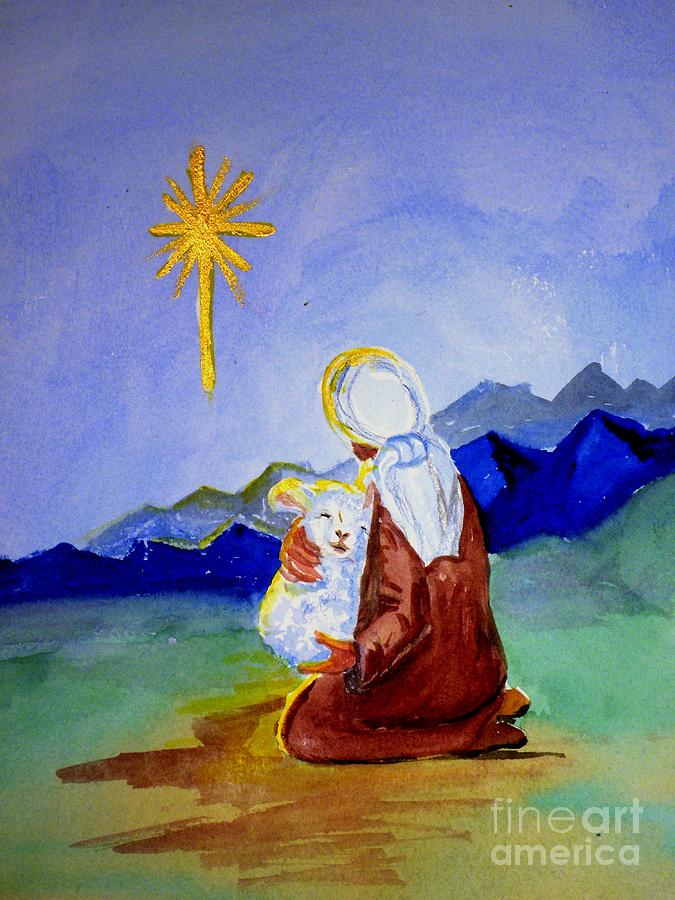 Christmas Star Painting - Shepard Keeping Watch by Susan Lee Clark