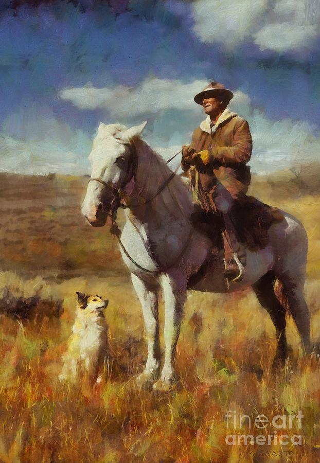 Shepherd and his dog Painting by Kai Saarto