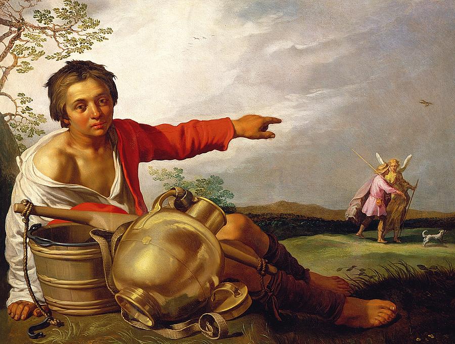 Shepherd Boy Pointing at Tobias and the Angel Painting by Abraham Bloemaert