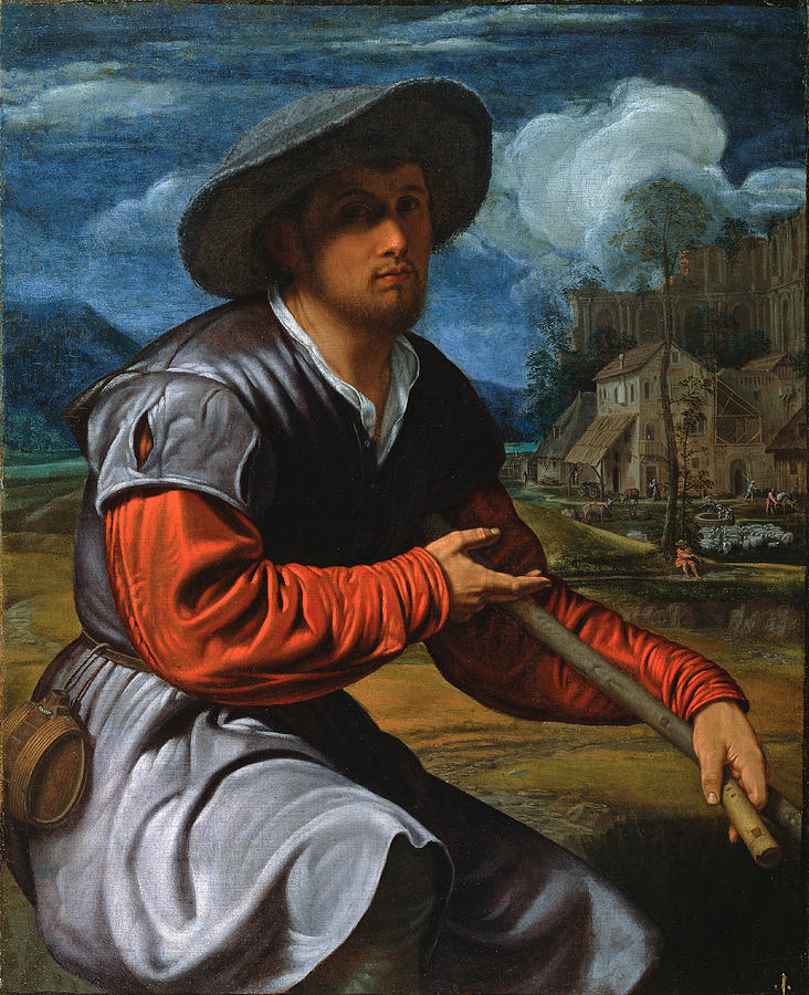 Shepherd with a Flute Painting by Giovanni Gerolamo Savoldo