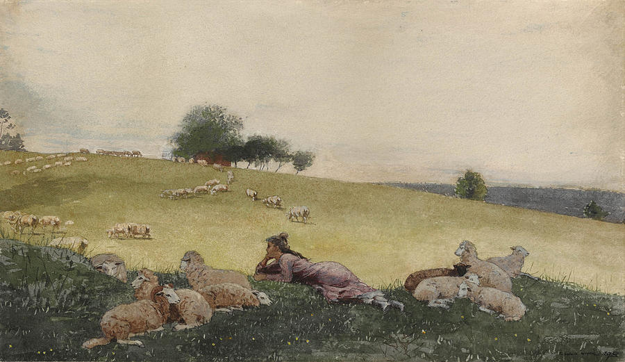 Winslow Homer Painting - Shepherdess of Houghton Farm  by Celestial Images