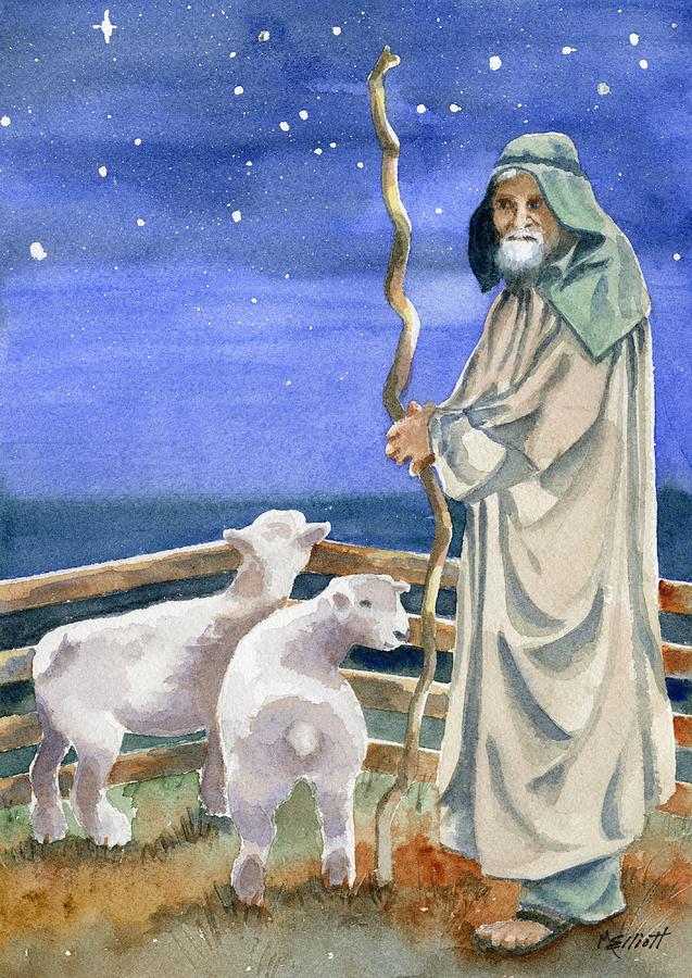 Sheep Painting - Shepherds Watched Their Flocks by Night by Marsha Elliott