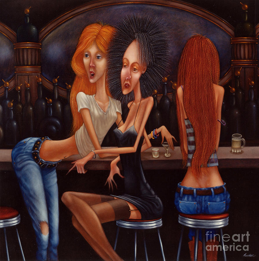SHERRY CHAMBORD AND COGNAC -  girls night out 1998 Painting by Lawrence Preston