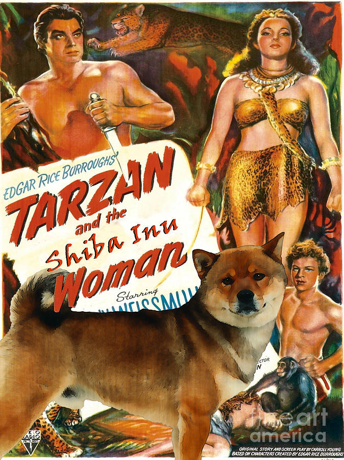 Shiba Inu Art Canvas Print Tarzan And Leopard Woman Movie Poster