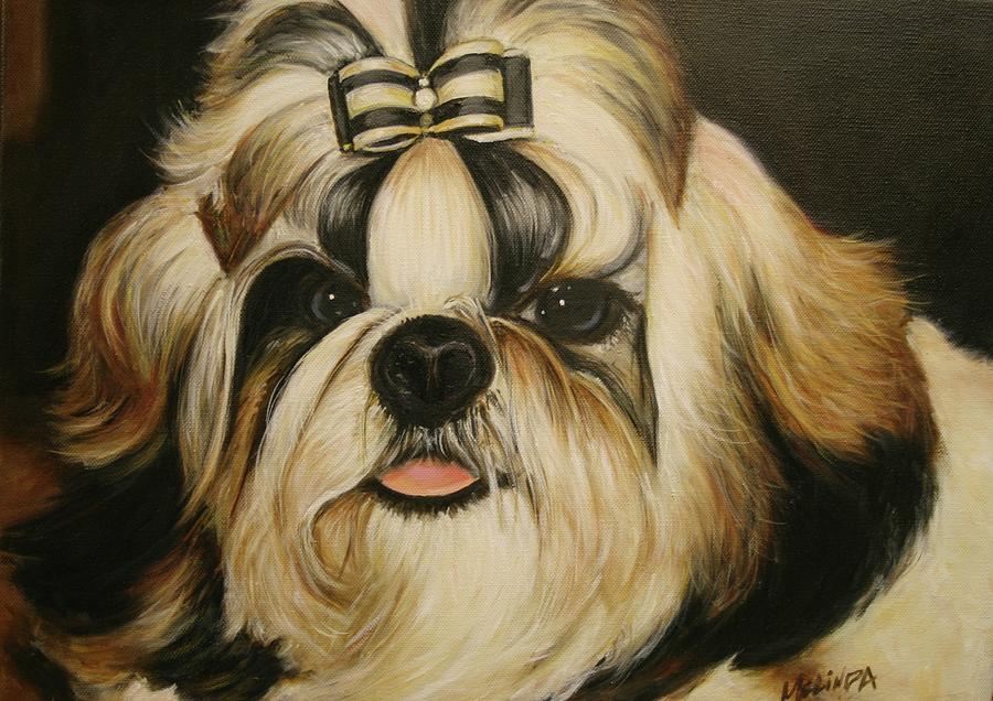 Shih Tzu Puppy Portrait #2 Painting by Melinda Saminski