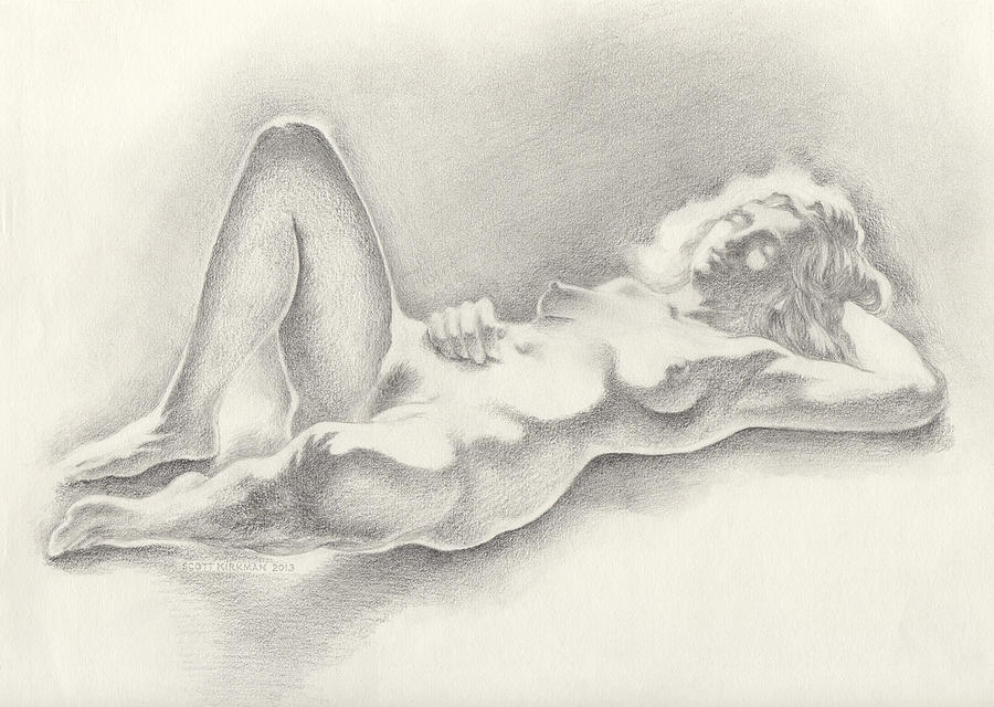 Female Nude Drawing - Shimmering Shadows by Scott Kirkman