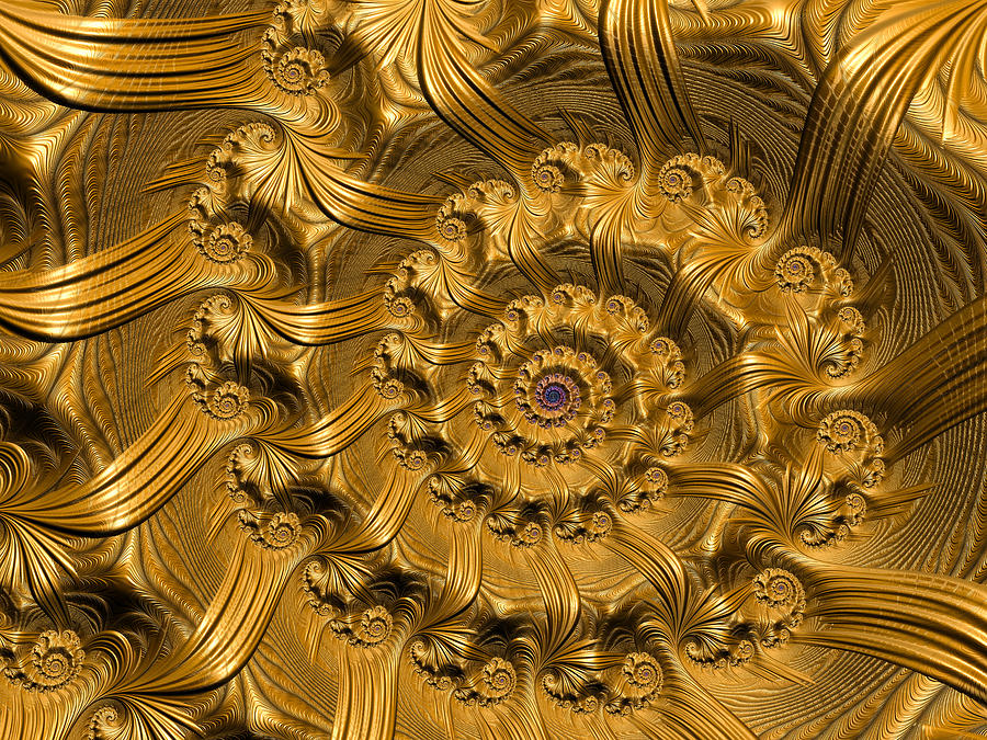 Shiny golden fractal spiral Digital Art by Matthias Hauser