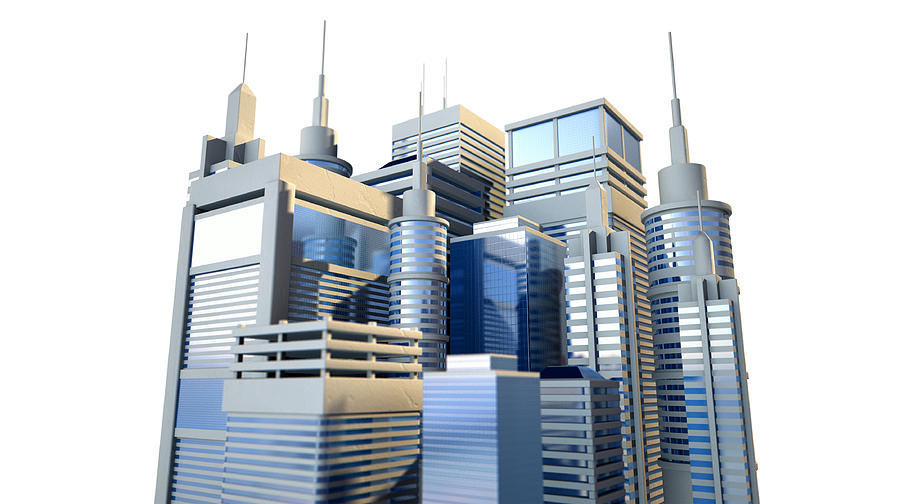Skyscraper Digital Art - Shiny Modern City Cluster by Allan Swart