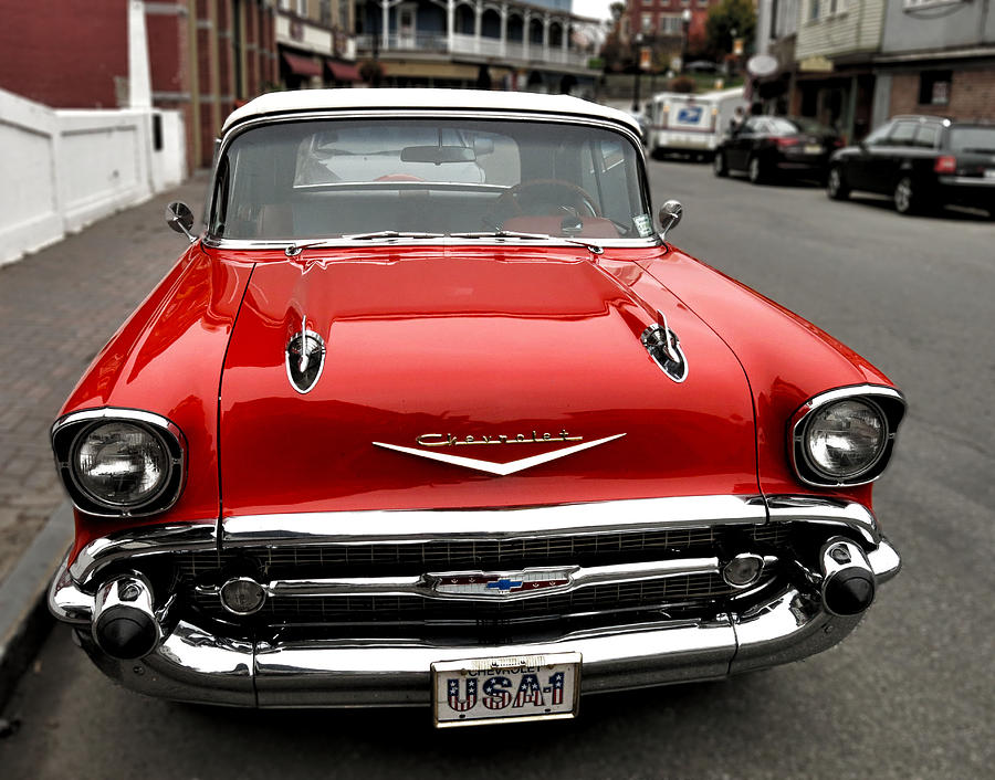 Vintage Photograph - Shiny Red Chevrolet by Nancy De Flon